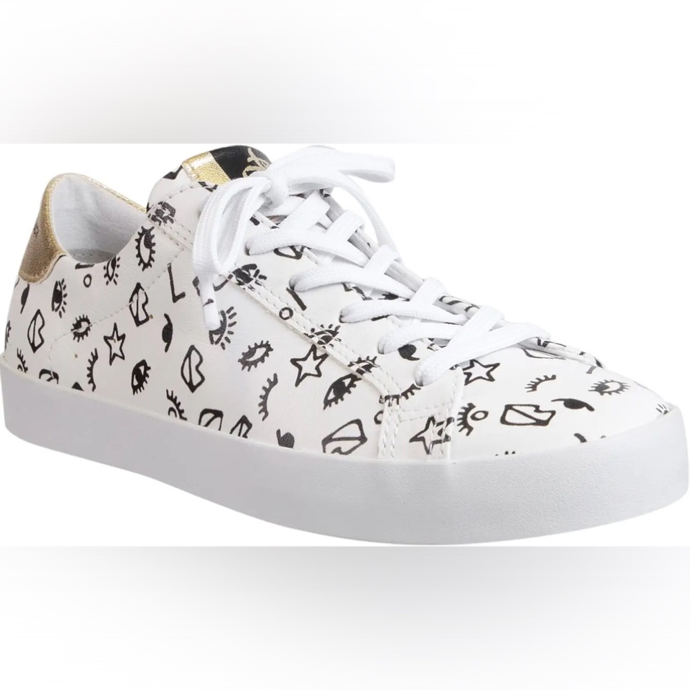 Leather OTBT Court Glam Lip Eye Face Black White Graphics Sneaker Womens 8.5 | 9